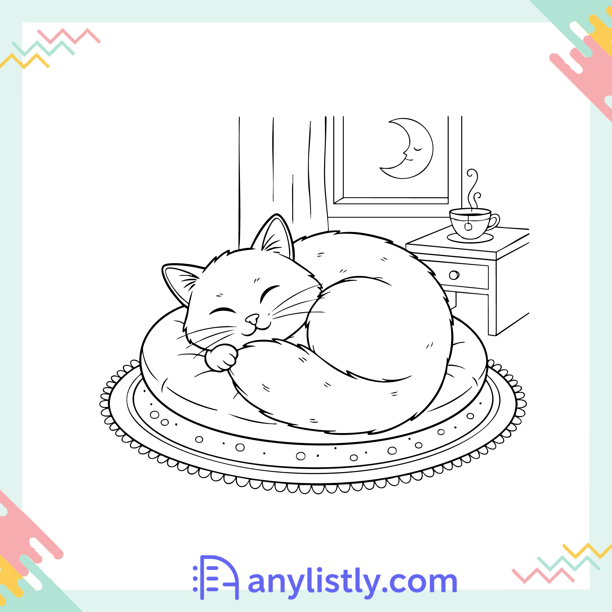 Sleeping Cat Coloring Page