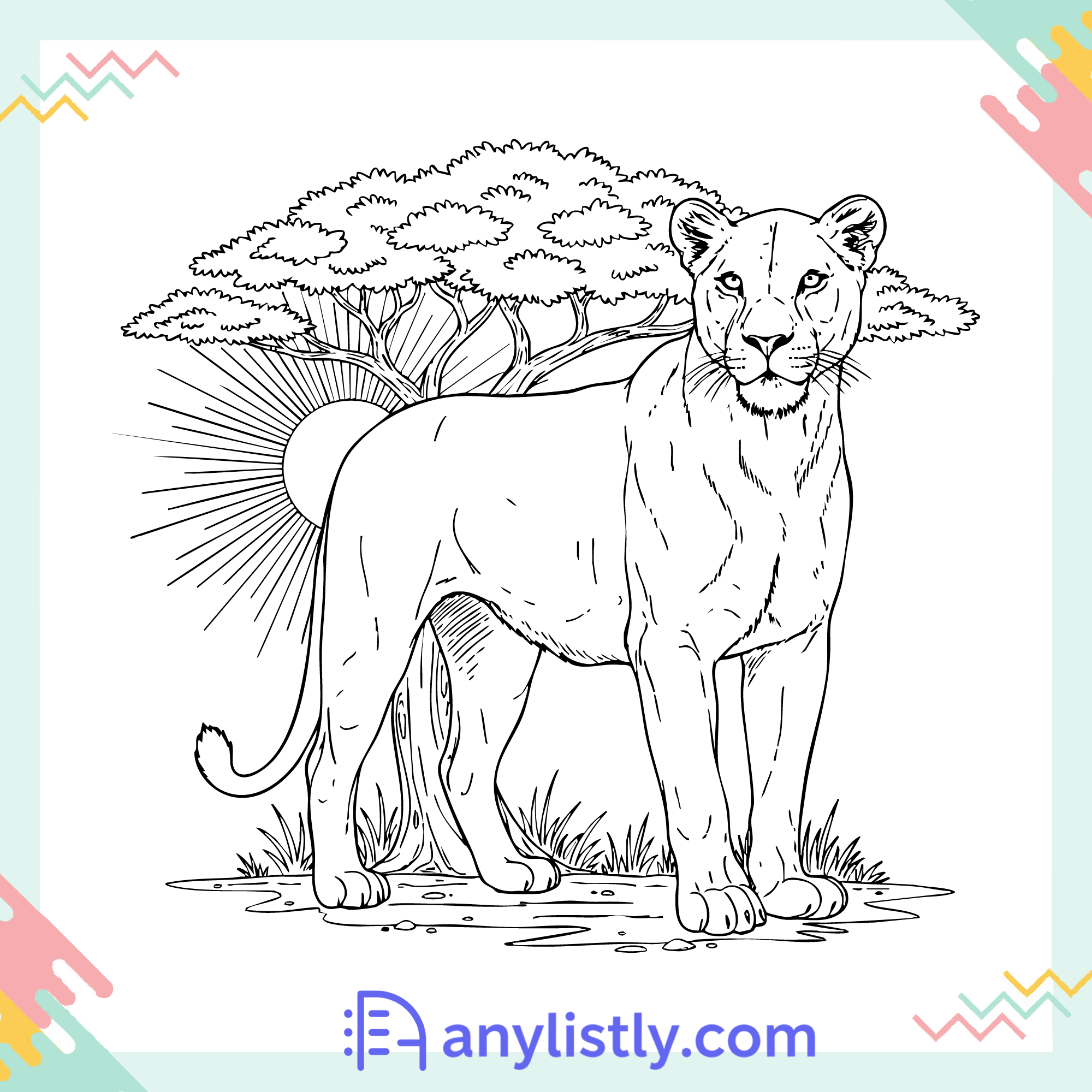 Graceful Lioness Coloring Page