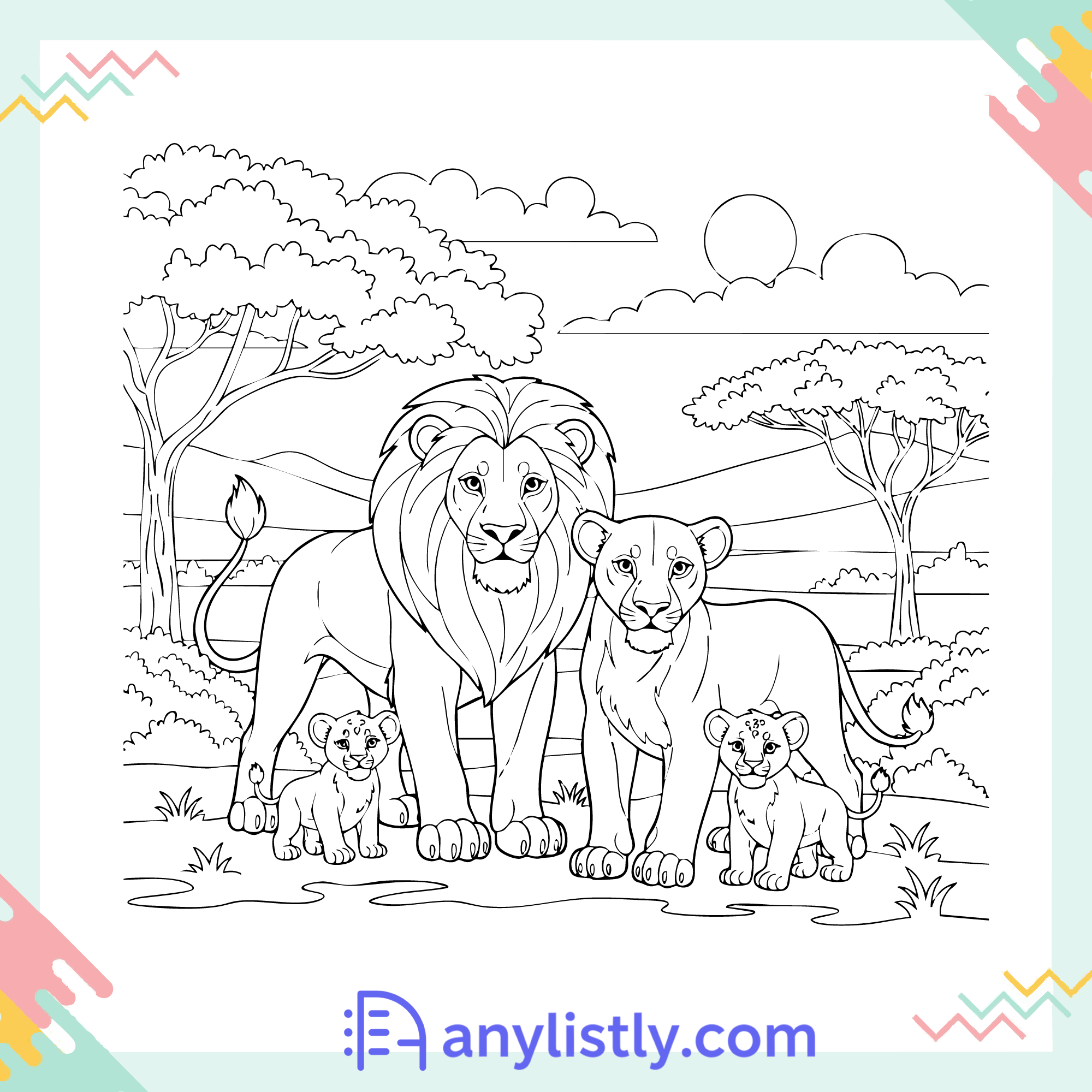 Lion Family Coloring Page