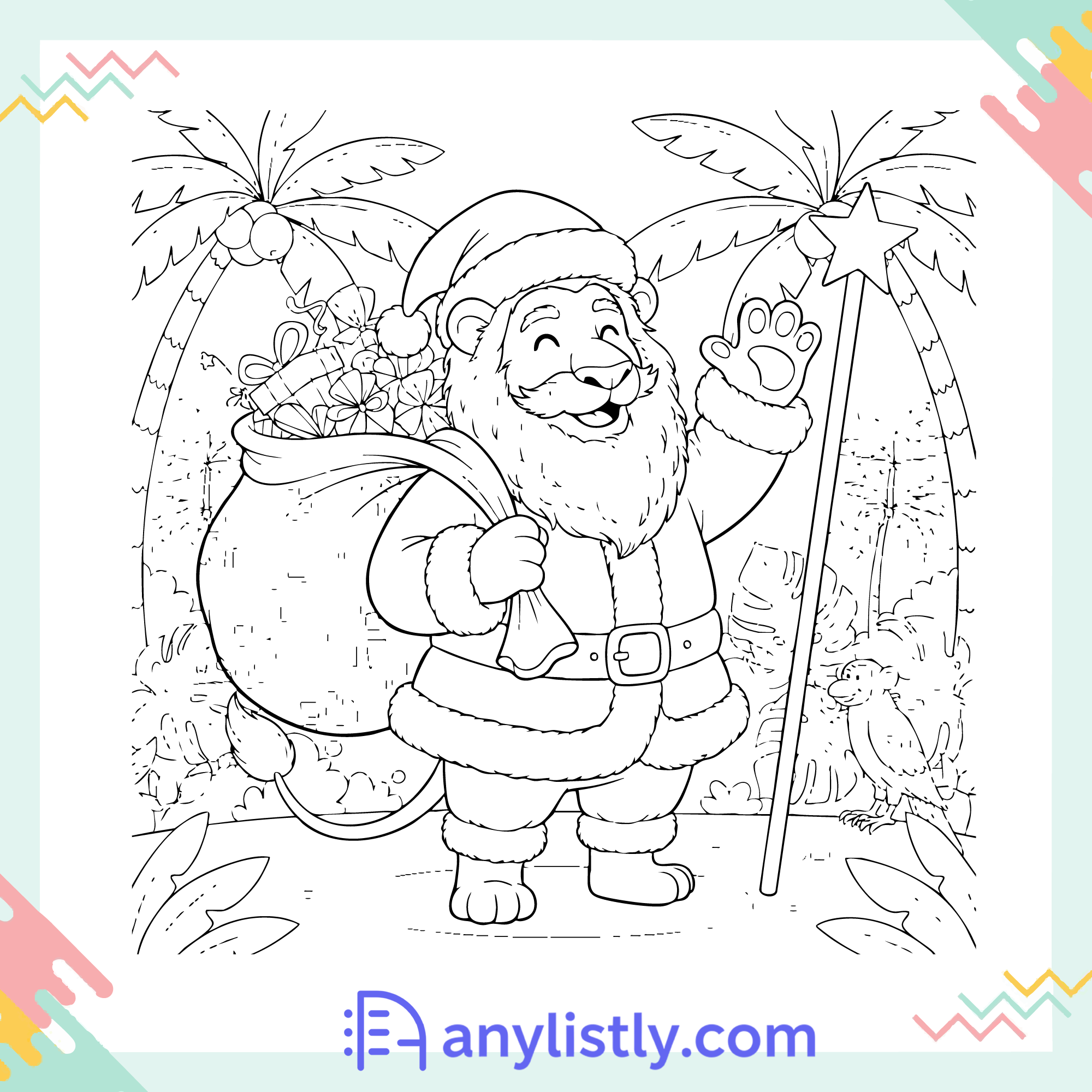Lion Santa Coloring Page