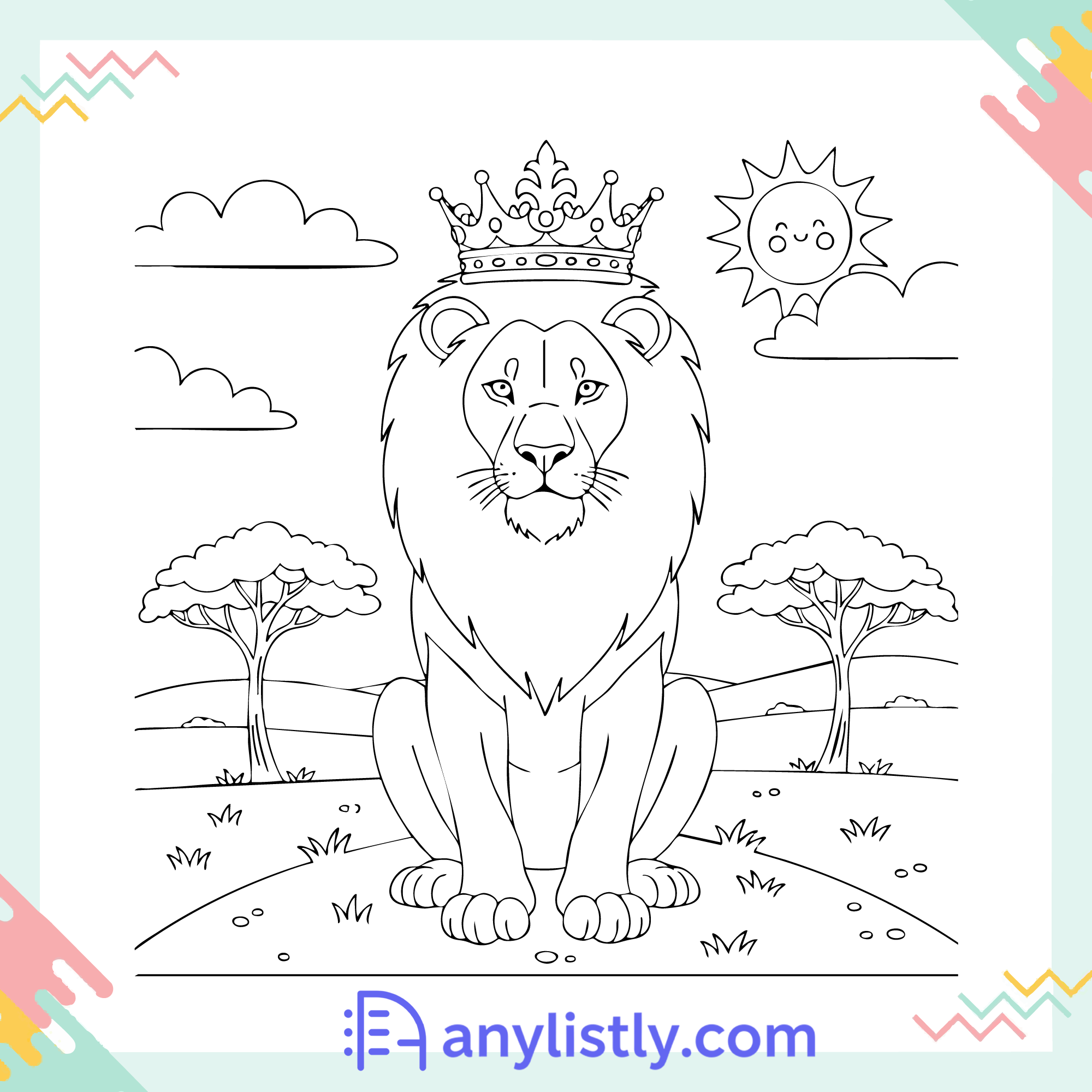 Lion with Crown Coloring Page